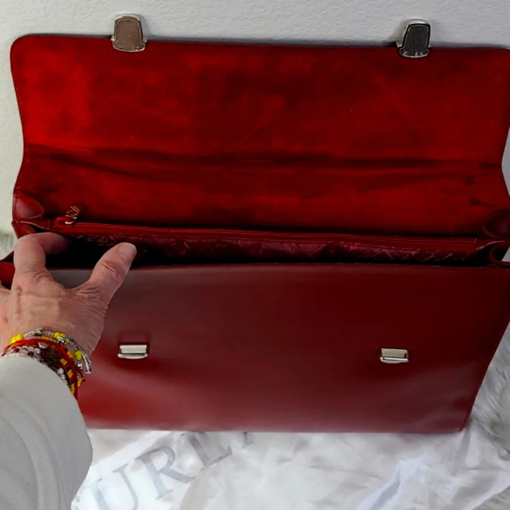 FURLA Briefcase Laptop Bag Genuine Leather Unisex Burgundy Red Career Travel - Picture 7 of 7